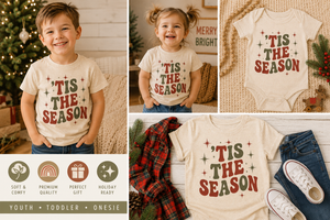 Tis the Season Kids Christmas Shirt, Toddler Christmas Tee, Baby Christmas Bodysuit, Retro Holiday Shirt, Christmas Outfit for Kids