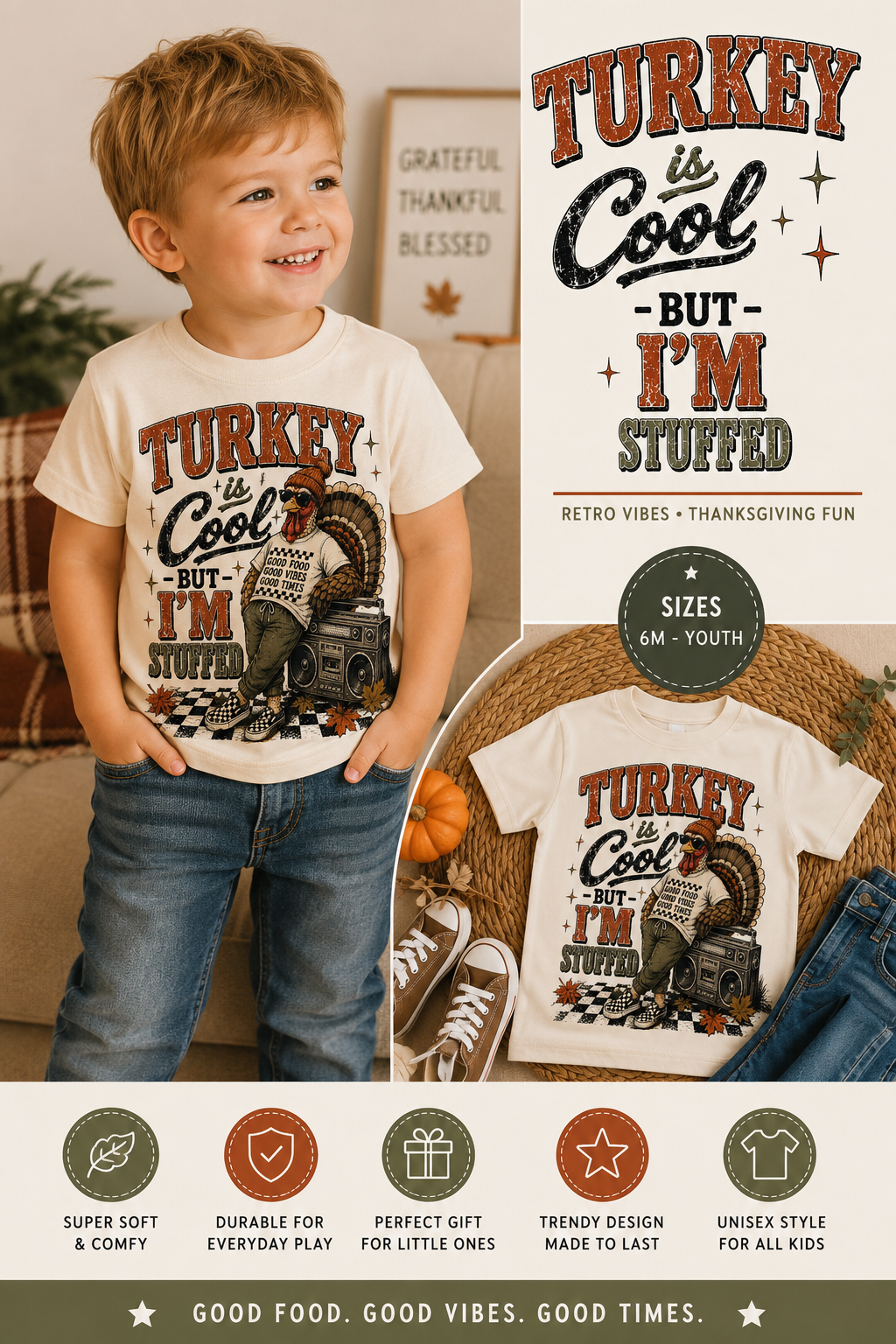 Turkey Is Cool, But I'm Stuffed Toddler