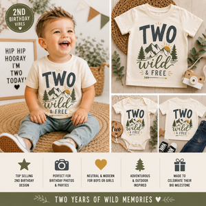 Two Wild Birthday Shirt, 2nd Birthday Shirt, Two Wild and Free Outfit, Second Birthday Boy Shirt, Woodland Birthday Shirt, Adventure Birthday Tee